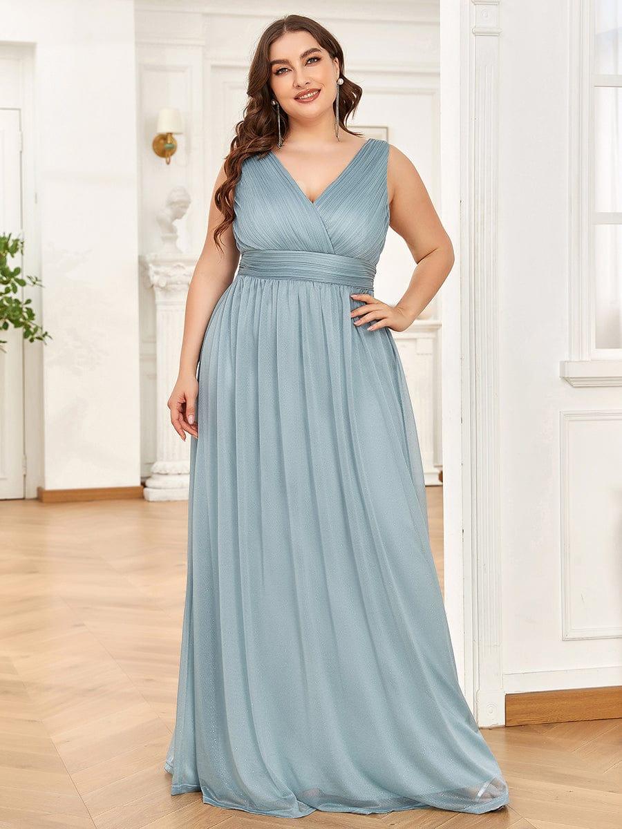 pretty STERLING|Double V Neck Maxi Long Plus Size Sparkly Evening Dresses for Party