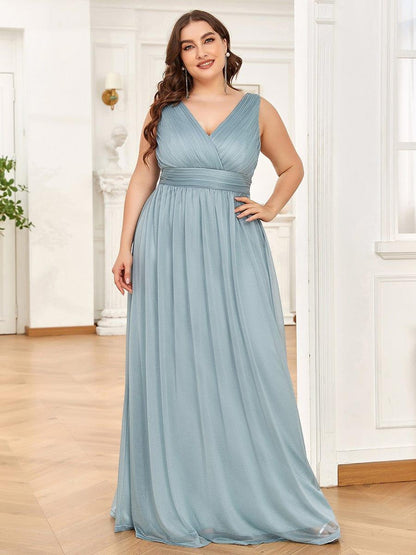 pretty STERLING|Double V Neck Maxi Long Plus Size Sparkly Evening Dresses for Party