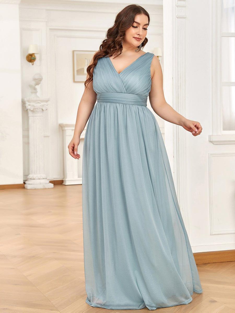 pretty STERLING|Double V Neck Maxi Long Plus Size Sparkly Evening Dresses for Party