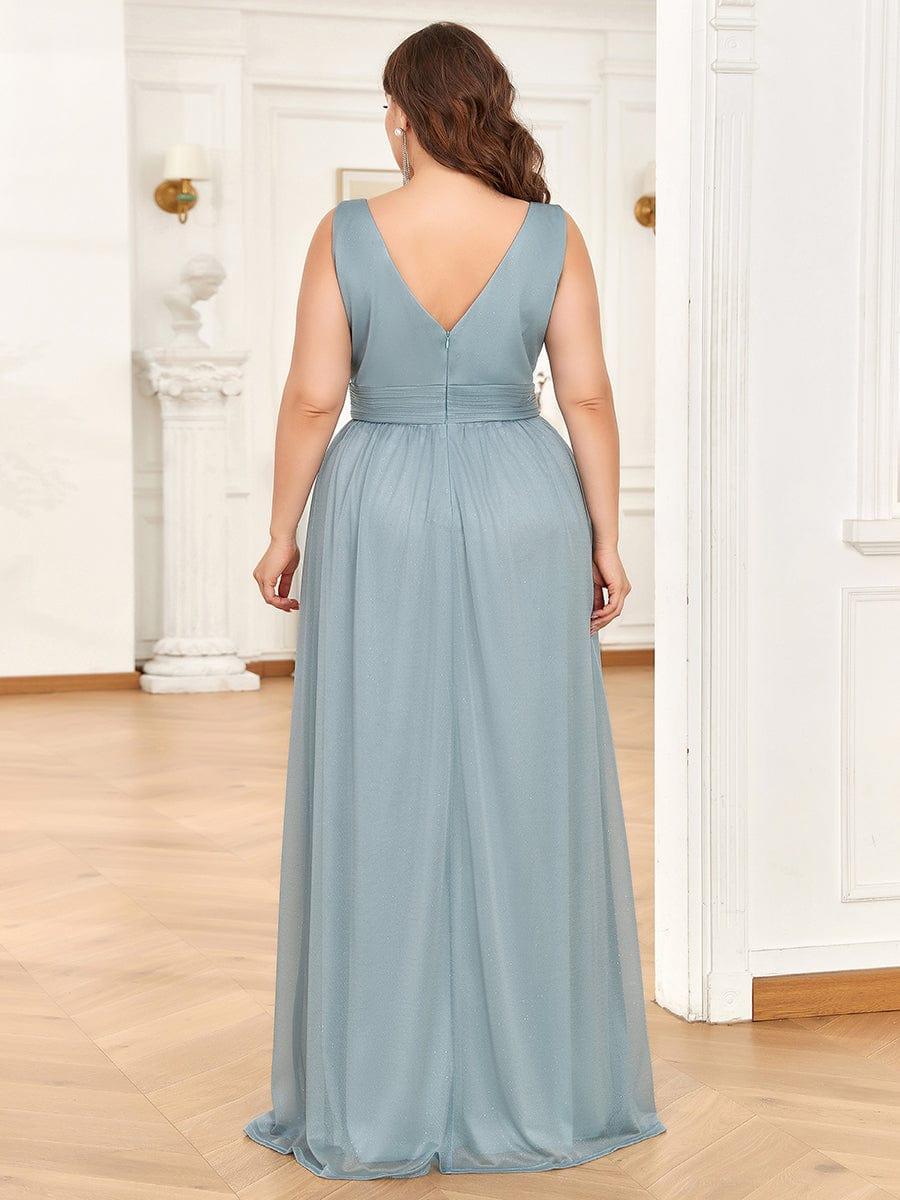 pretty STERLING|Double V Neck Maxi Long Plus Size Sparkly Evening Dresses for Party