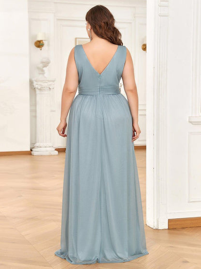 pretty STERLING|Double V Neck Maxi Long Plus Size Sparkly Evening Dresses for Party