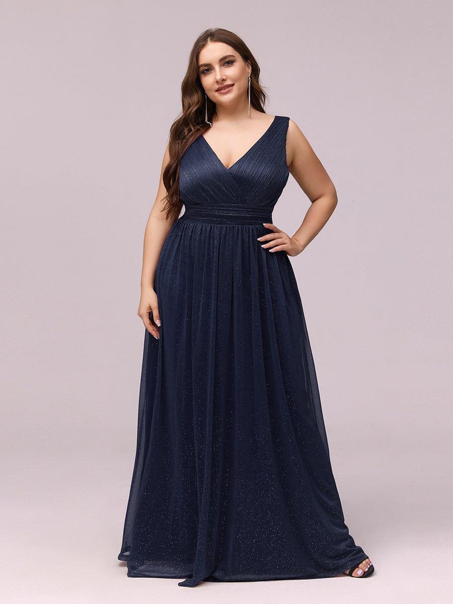 pretty STERLING|Double V Neck Maxi Long Plus Size Sparkly Evening Dresses for Party