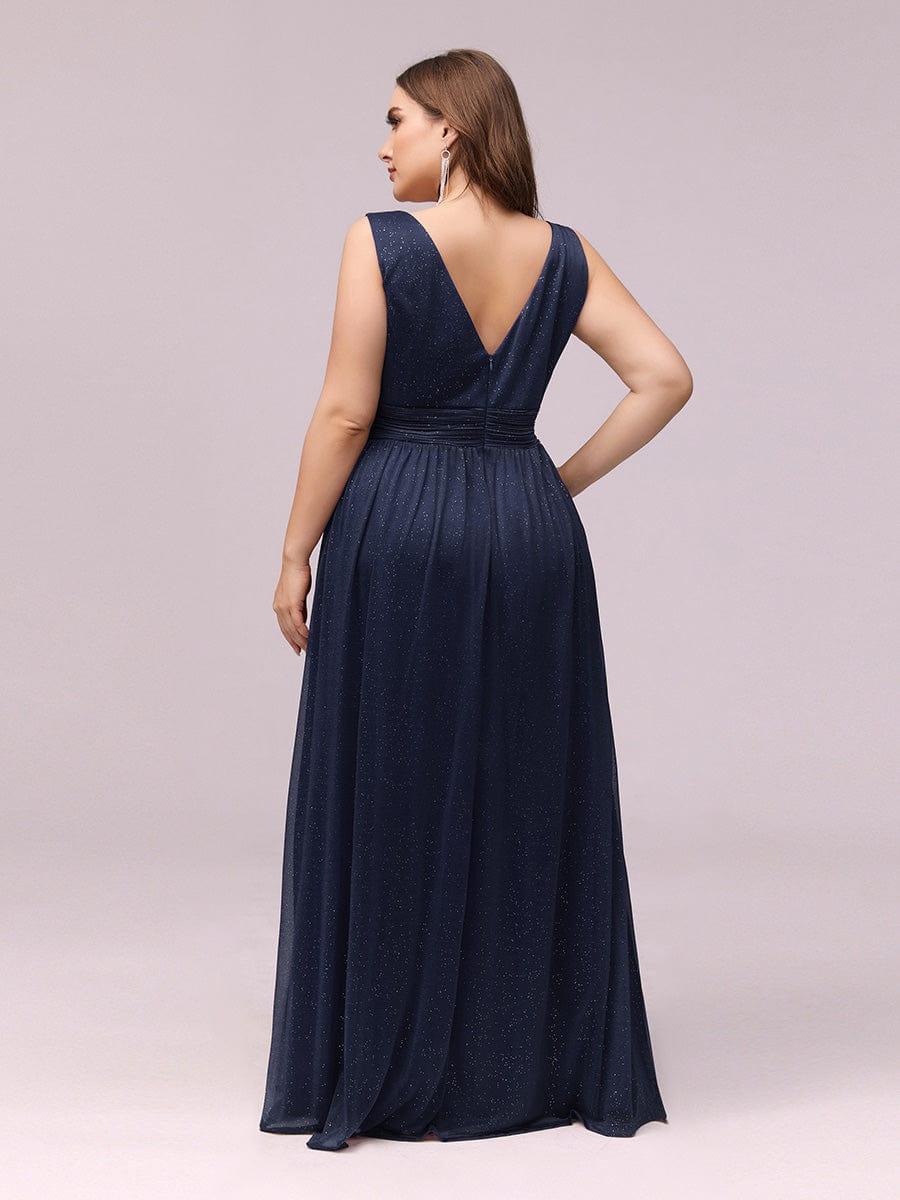 pretty STERLING|Double V Neck Maxi Long Plus Size Sparkly Evening Dresses for Party