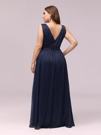 pretty STERLING|Double V Neck Maxi Long Plus Size Sparkly Evening Dresses for Party