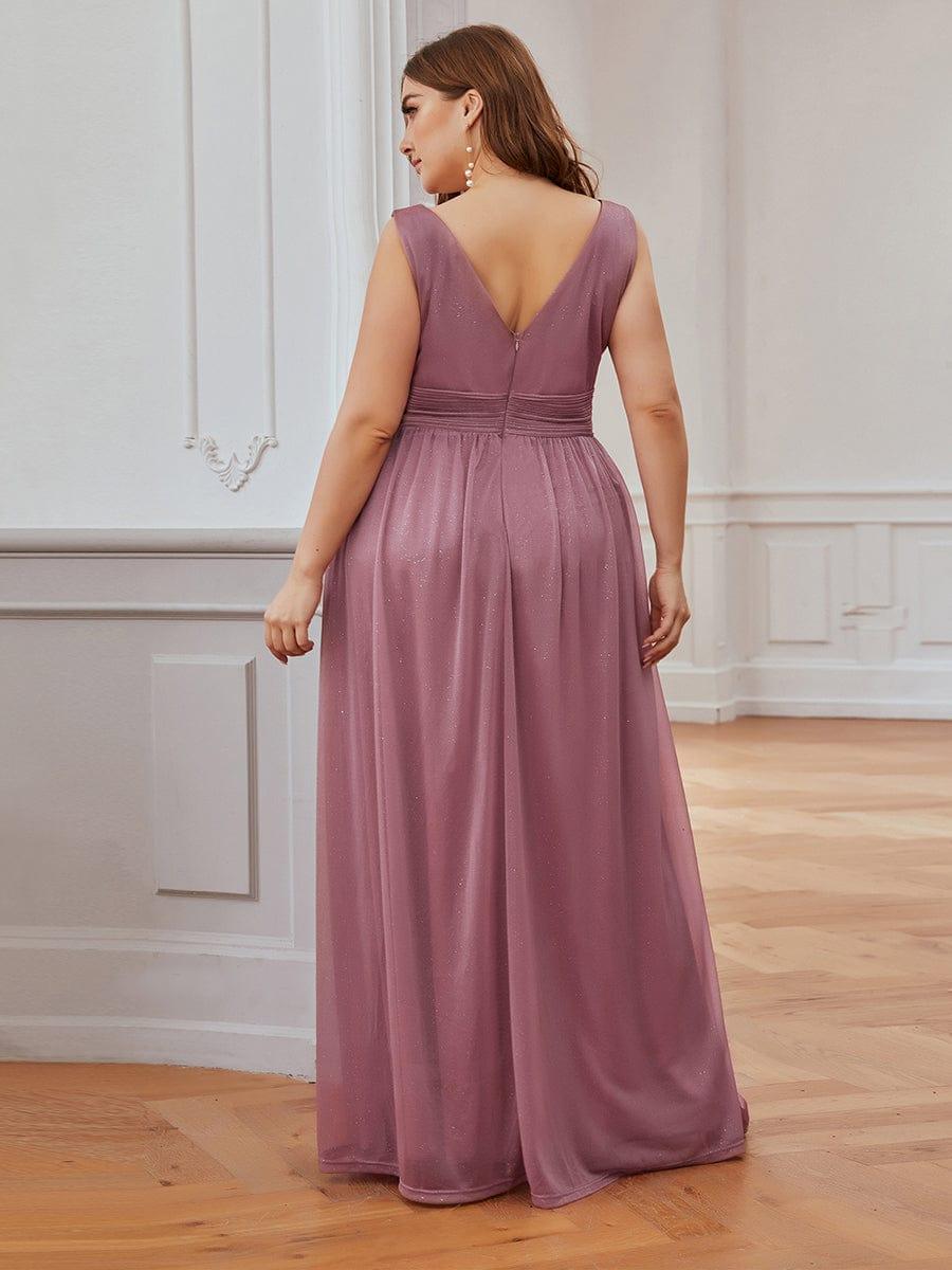 pretty STERLING|Double V Neck Maxi Long Plus Size Sparkly Evening Dresses for Party