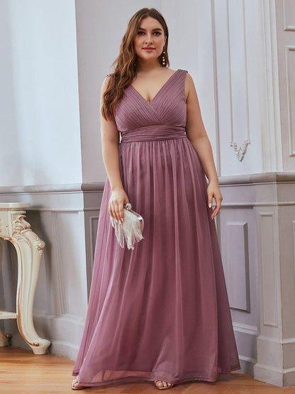 pretty STERLING|Double V Neck Maxi Long Plus Size Sparkly Evening Dresses for Party