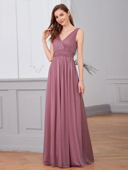 ever STERLING|Double V Neck Floor Length Sparkly Evening Dresses for Party