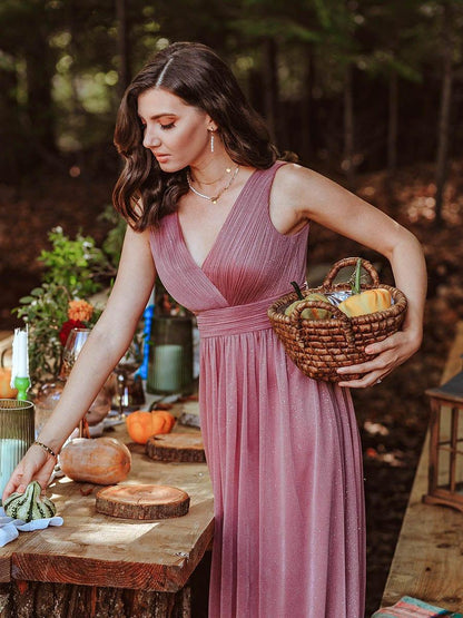 ever STERLING|Double V Neck Floor Length Sparkly Evening Dresses for Party