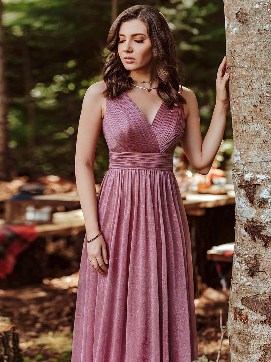 ever STERLING|Double V Neck Floor Length Sparkly Evening Dresses for Party