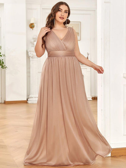 pretty STERLING|Double V Neck Maxi Long Plus Size Sparkly Evening Dresses for Party