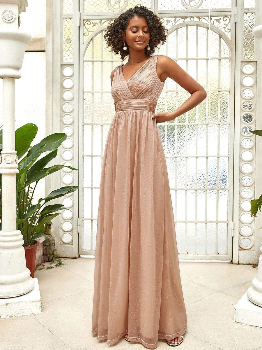 ever STERLING|Double V Neck Floor Length Sparkly Evening Dresses for Party