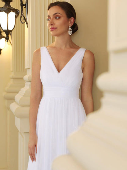 ever STERLING|Double V Neck Floor Length Sparkly Evening Dresses for Party