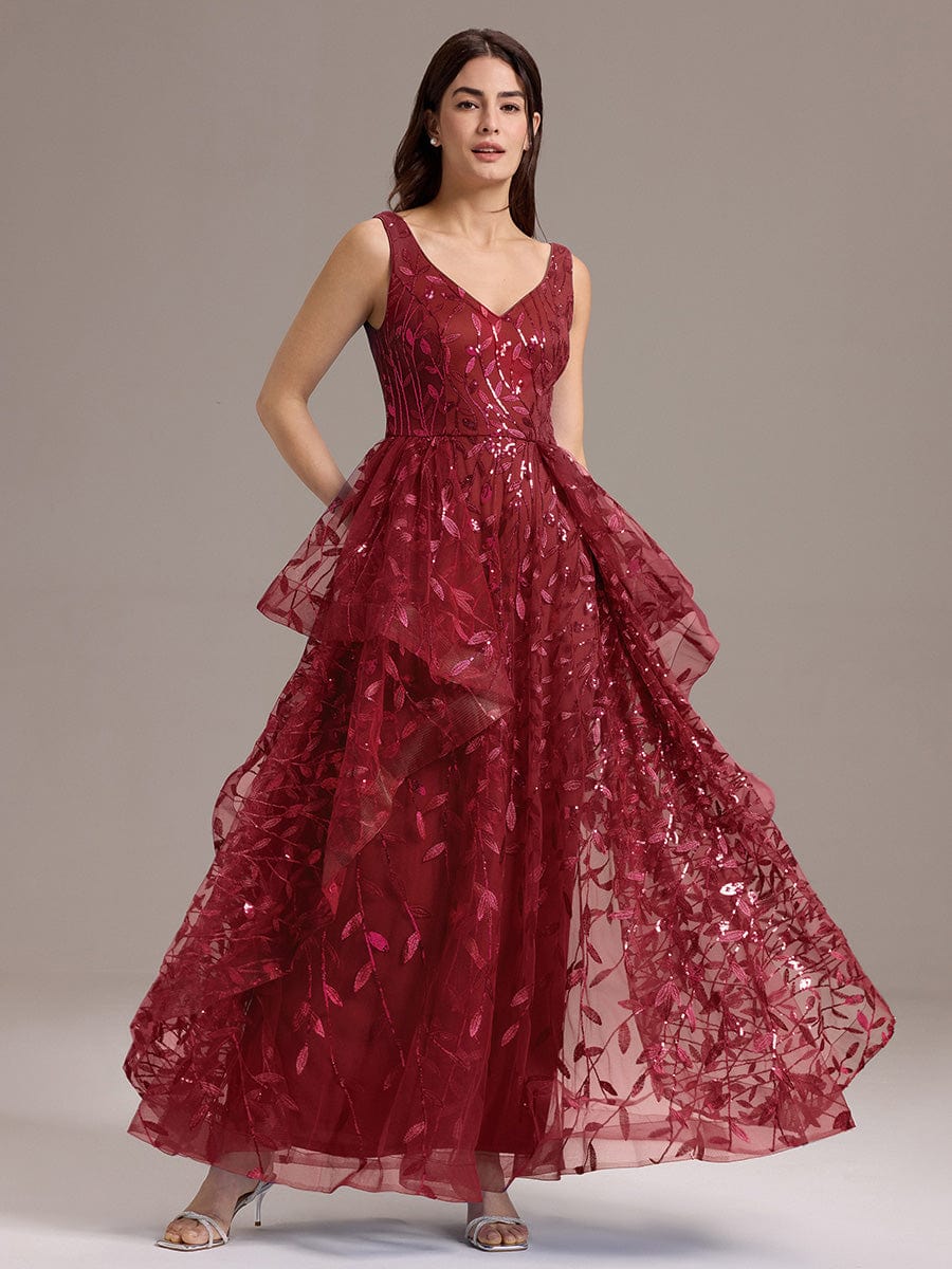 ever TOMMI|Double V-Neck A-Line Layered Sequin Formal Dress