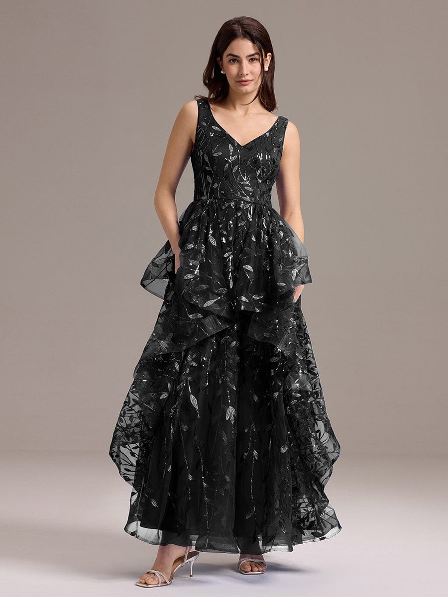 ever TOMMI|Double V-Neck A-Line Layered Sequin Formal Dress