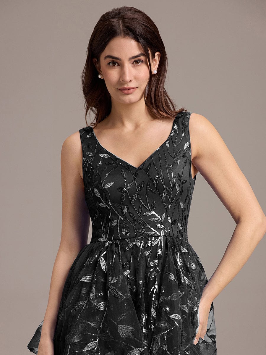 ever TOMMI|Double V-Neck A-Line Layered Sequin Formal Dress