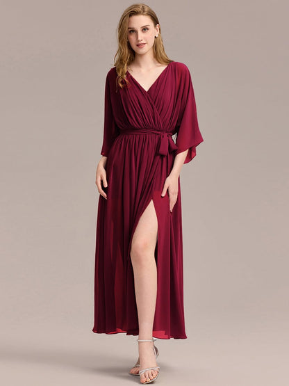 ever ELINA|Slit Chiffon Tie-Front Formal Dress