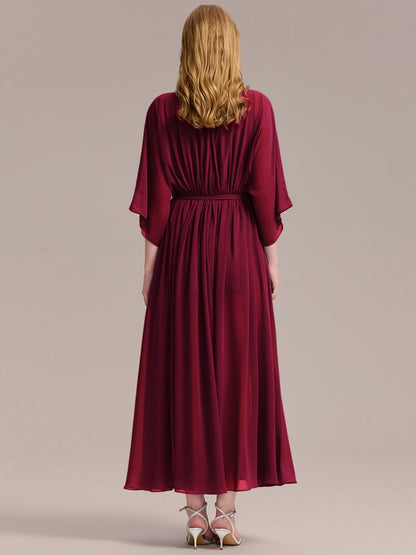 ever ELINA|Slit Chiffon Tie-Front Formal Dress