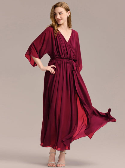 ever ELINA|Slit Chiffon Tie-Front Formal Dress