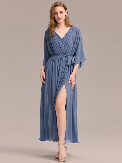 ever ELINA|Slit Chiffon Tie-Front Formal Dress
