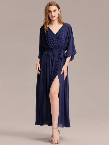 ever ELINA|Slit Chiffon Tie-Front Formal Dress