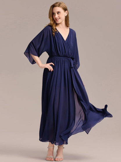 ever ELINA|Slit Chiffon Tie-Front Formal Dress