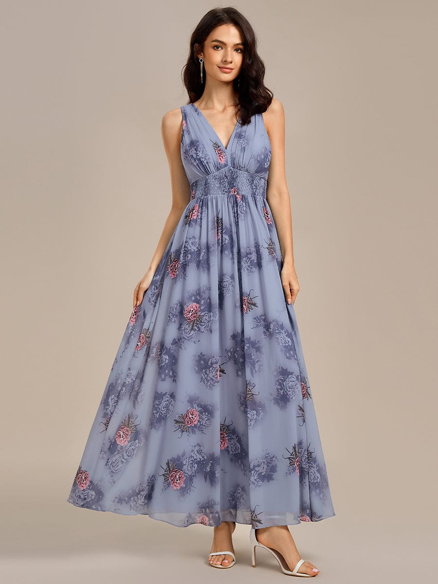 ever ELOWEN|Double V Neck Empire Waist Floral Sleeveless Maxi Formal Dress