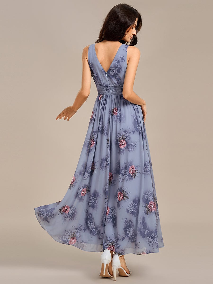 ever ELOWEN|Double V Neck Empire Waist Floral Sleeveless Maxi Formal Dress