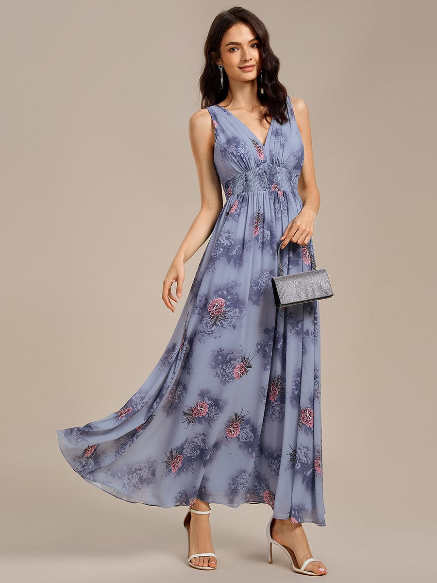 ever ELOWEN|Double V Neck Empire Waist Floral Sleeveless Maxi Formal Dress