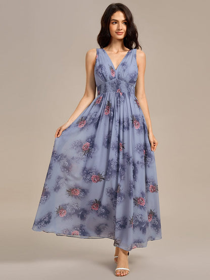 ever ELOWEN|Double V Neck Empire Waist Floral Sleeveless Maxi Formal Dress