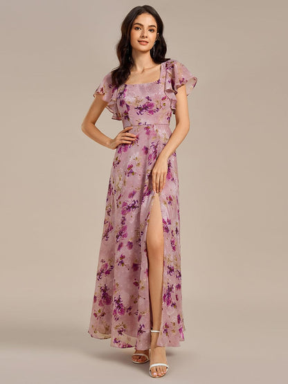 ever WISTERIA|Floral Print Flutter Sleeve Side Split Maxi Formal Dress