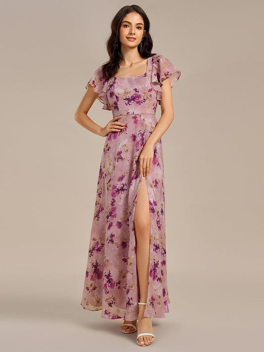 ever WISTERIA|Floral Print Flutter Sleeve Side Split Maxi Formal Dress