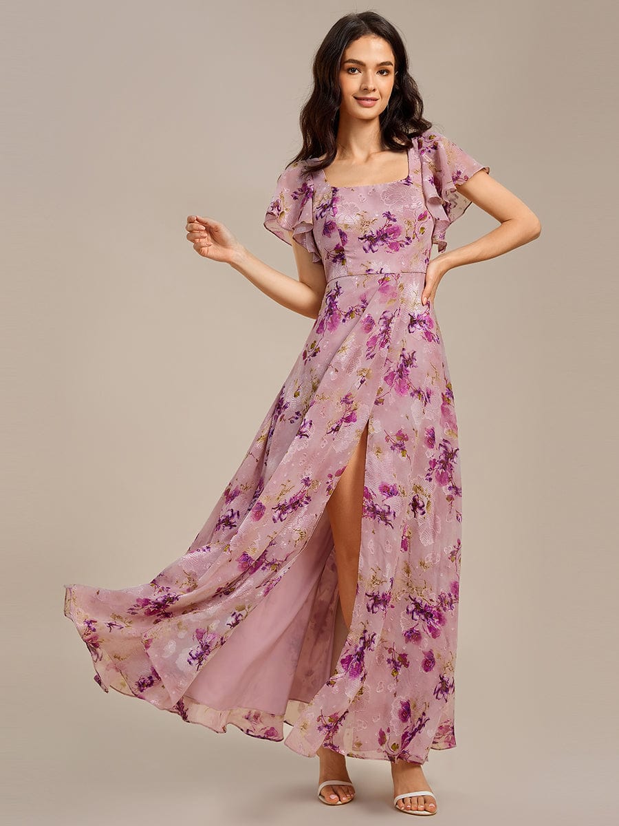 ever WISTERIA|Floral Print Flutter Sleeve Side Split Maxi Formal Dress