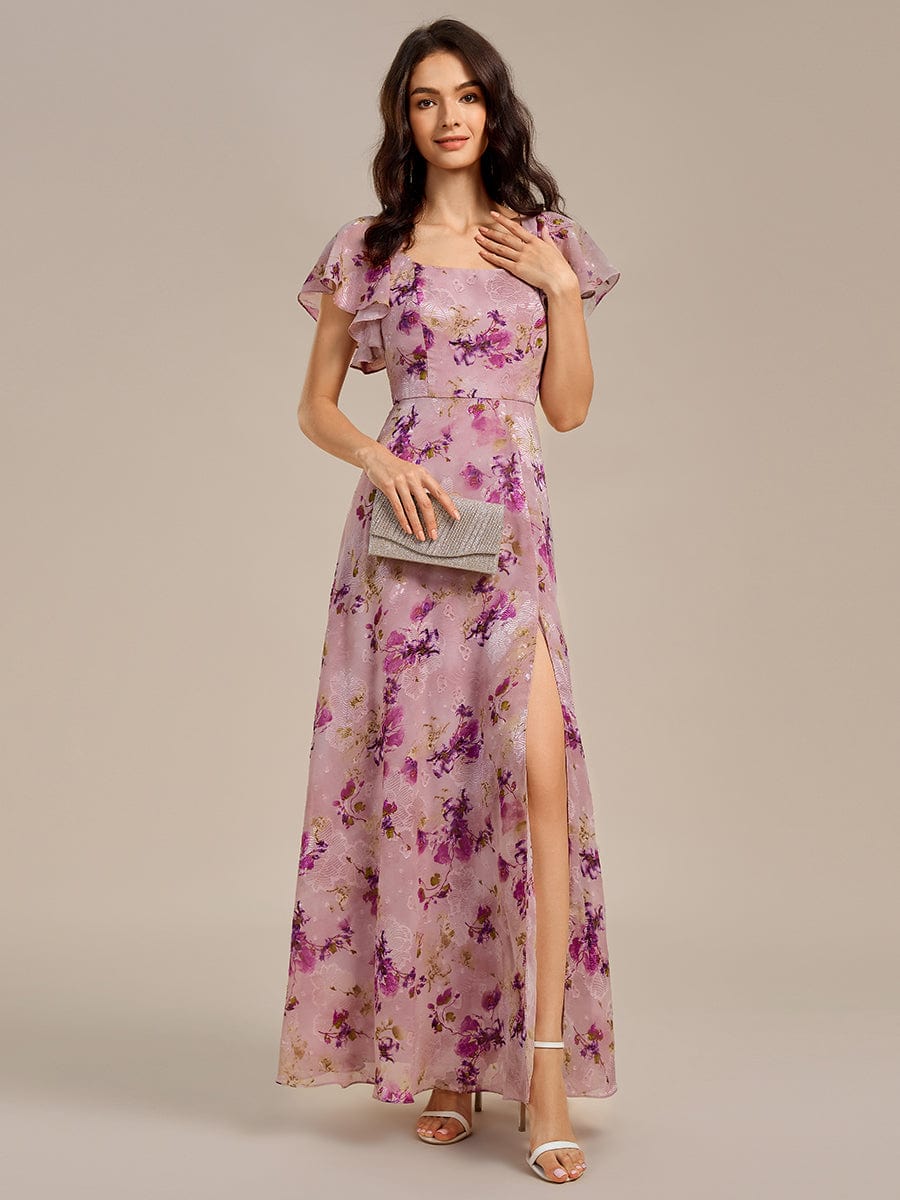 ever WISTERIA|Floral Print Flutter Sleeve Side Split Maxi Formal Dress