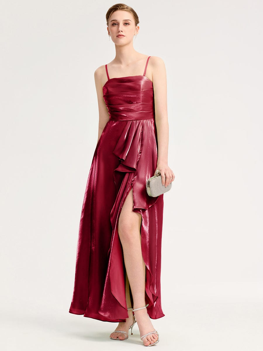 ever VIRELIA|Slit Satin Sleeveless Evening Dress