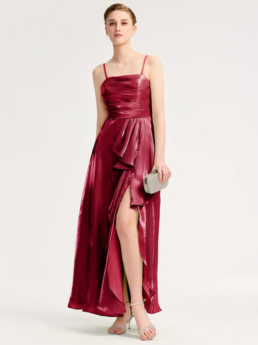 ever VIRELIA|Slit Satin Sleeveless Evening Dress