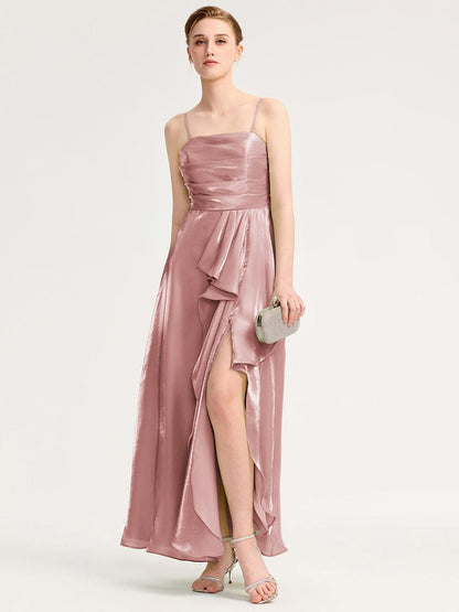 ever VIRELIA|Slit Satin Sleeveless Evening Dress