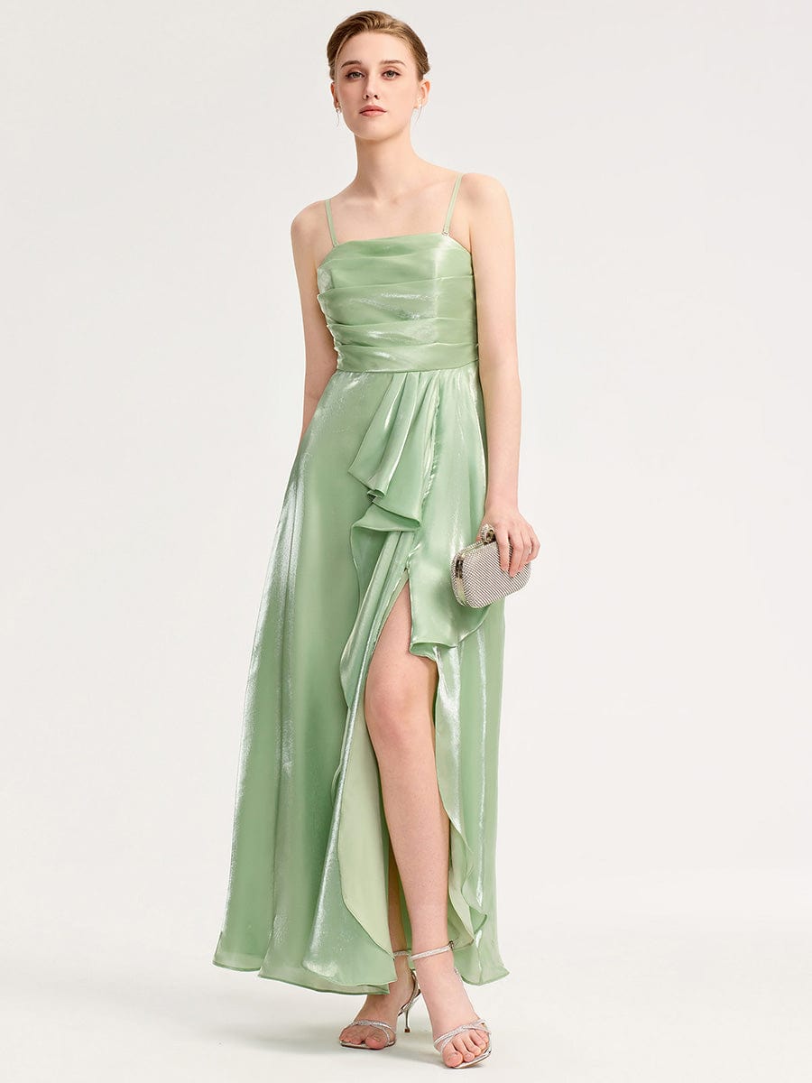 ever VIRELIA|Slit Satin Sleeveless Evening Dress