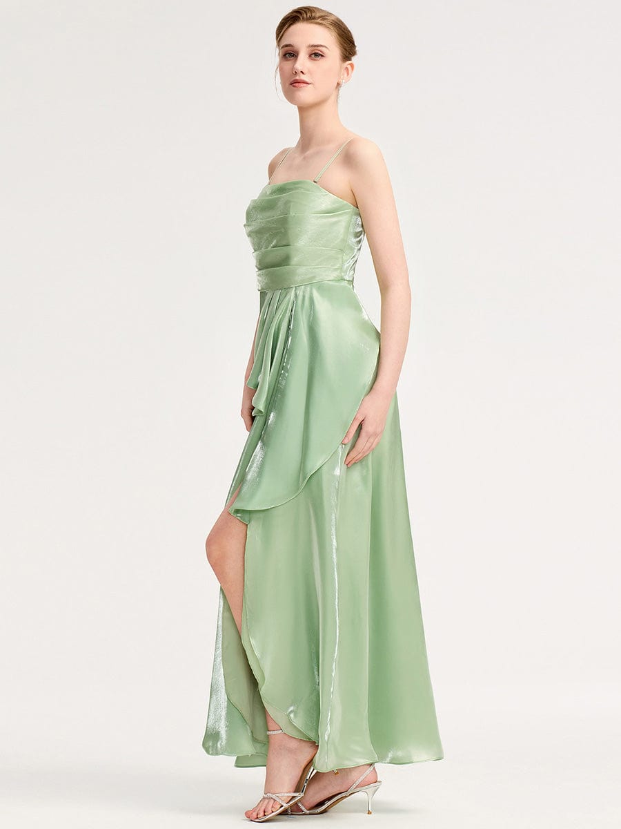 ever VIRELIA|Slit Satin Sleeveless Evening Dress