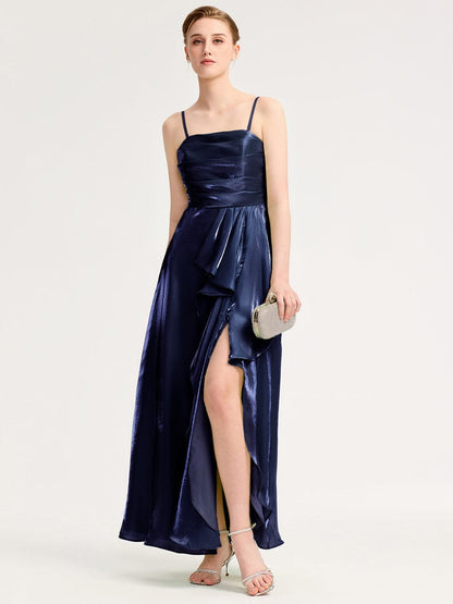 ever VIRELIA|Slit Satin Sleeveless Evening Dress
