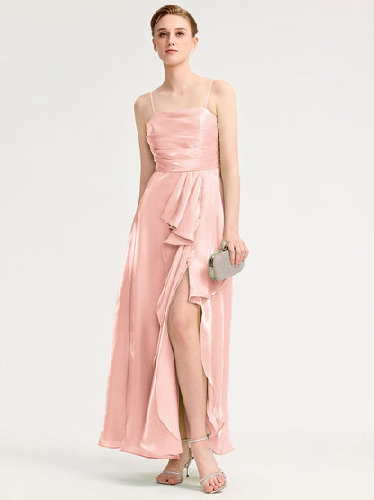 ever VIRELIA|Slit Satin Sleeveless Evening Dress