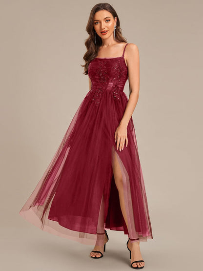ever MARISOL|Applique Mesh Sleeveless Evening Dress