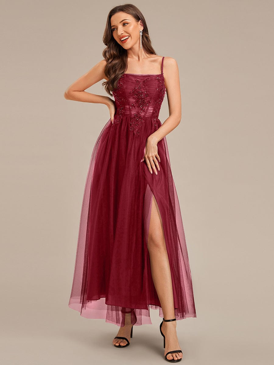 ever MARISOL|Applique Mesh Sleeveless Evening Dress