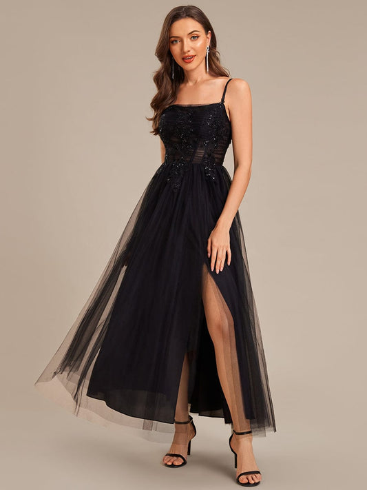 ever MARISOL|Applique Mesh Sleeveless Evening Dress