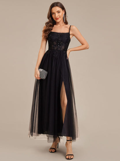 ever MARISOL|Applique Mesh Sleeveless Evening Dress