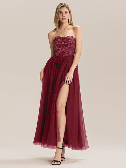 ever MELIORA|Strapless Tulle Embellished Formal Evening Dress