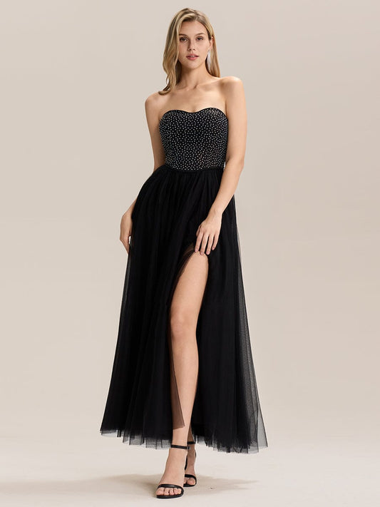 ever MELIORA|Strapless Tulle Embellished Formal Evening Dress