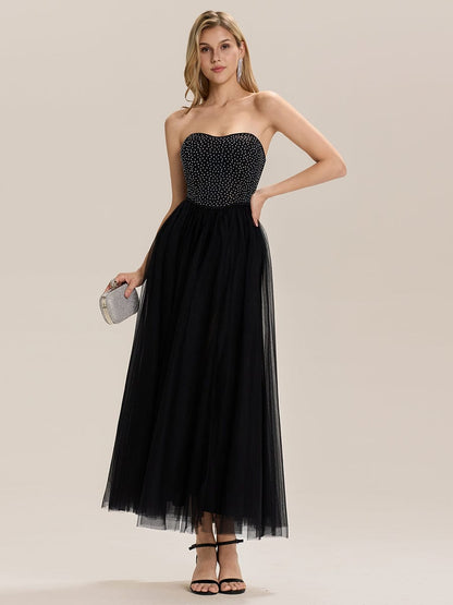 ever MELIORA|Strapless Tulle Embellished Formal Evening Dress