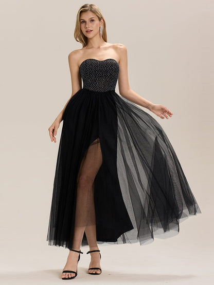 ever MELIORA|Strapless Tulle Embellished Formal Evening Dress