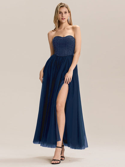 ever MELIORA|Strapless Tulle Embellished Formal Evening Dress