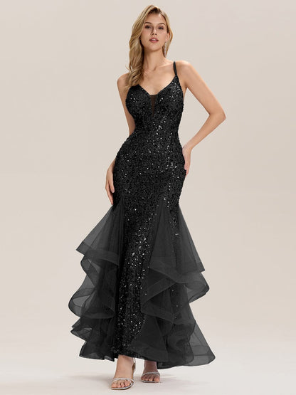 ever VESPERA|Tie Back Sequin Mermaid Evening Dress
